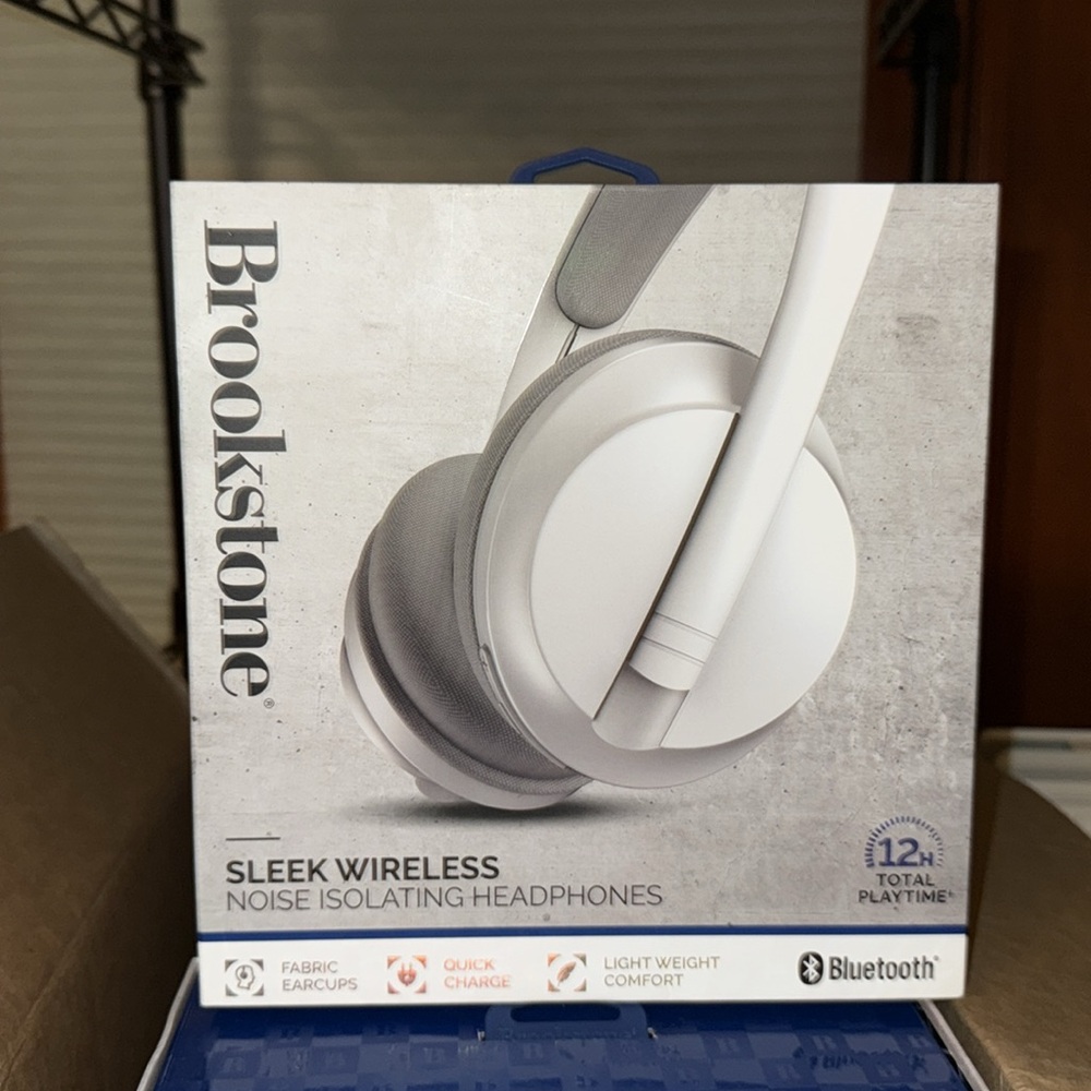 Brookstone’s new inbox, sleek wireless noise, isolating, headphones in white